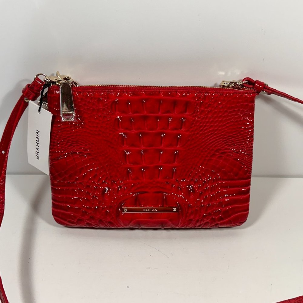 Brahmin Macy's Exclusive Perri Croc Embossed Red Leather Crossbody Bag / New - Picture 2 of 9